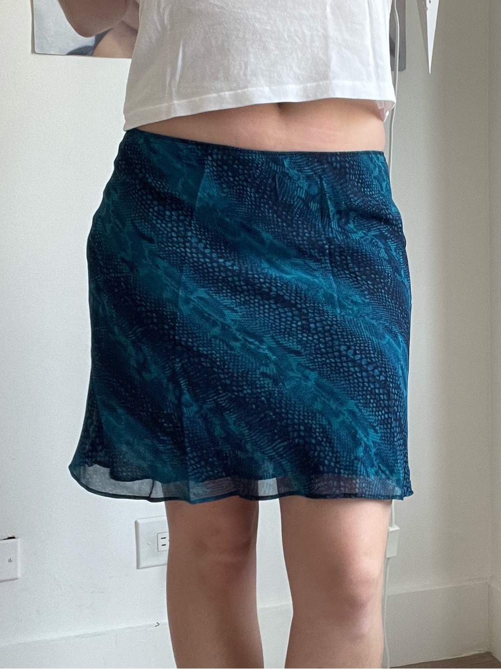 Vintage 90s Express Teal Patterned Mini Skirt